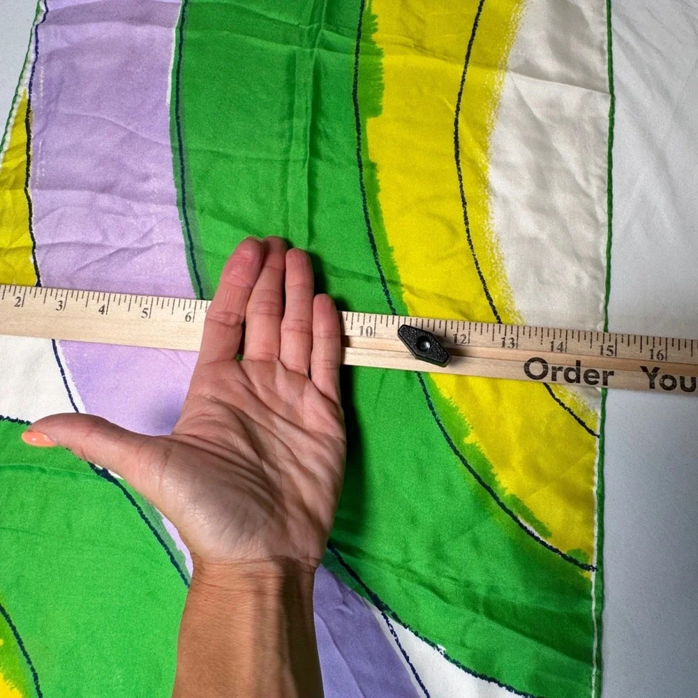 VTG Vera Neumann Silk Scarf Mid Century Modern 1950s Yellow Green Purple 44x15